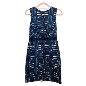 Milly‎ of New York Sleeveless Round Neck Zip Back Indigo Print Sheath Dress Sz 0